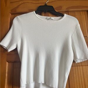 Z Supply White Ribbed Short Sleeve Top